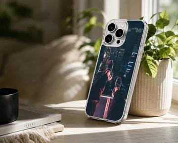 Urban photography of dangling legs overlooking a city at night on a phone case — Lifestyle