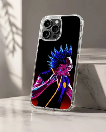 Cobra Kai character with a vibrant blue mohawk and neon art style phone case