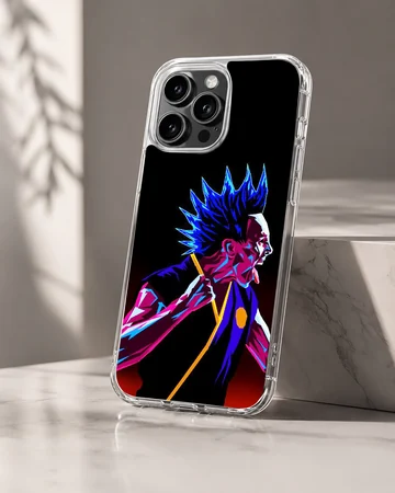 Cobra Kai character with a vibrant blue mohawk and neon art style phone case — Hero