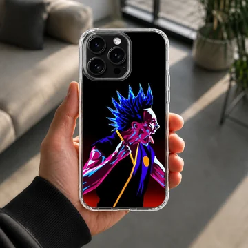 Cobra Kai character with a vibrant blue mohawk and neon art style phone case — Lifestyle