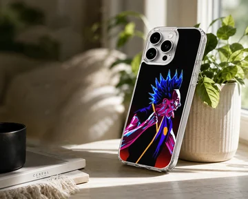 Cobra Kai character with a vibrant blue mohawk and neon art style phone case — Lifestyle