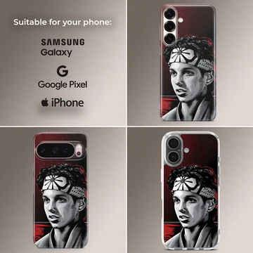 Cobra Kai martial arts character illustration with headband phone case — Collage