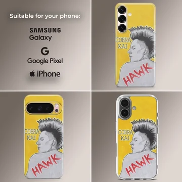 Cobra Kai Hawk character pencil style art on a yellow background phone case — Collage