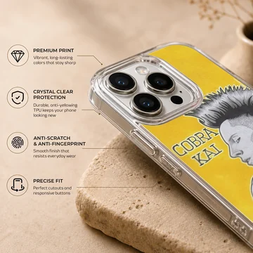 Cobra Kai Hawk character pencil style art on a yellow background phone case — Info