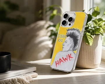 Cobra Kai Hawk character pencil style art on a yellow background phone case — Lifestyle