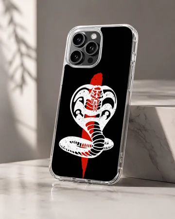 White and red cobra snake illustration on a black background phone case — Hero