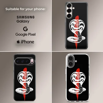 White and red cobra snake illustration on a black background phone case — Collage