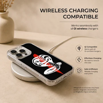 White and red cobra snake illustration on a black background phone case — Charging
