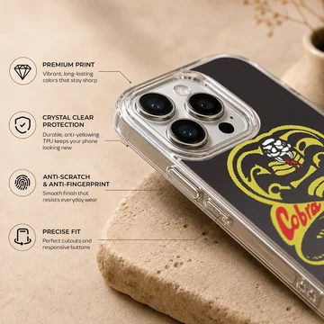 Pixel art cobra symbol and martial artists printed on a matte phone case — Info