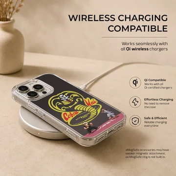 Pixel art cobra symbol and martial artists printed on a matte phone case — Charging