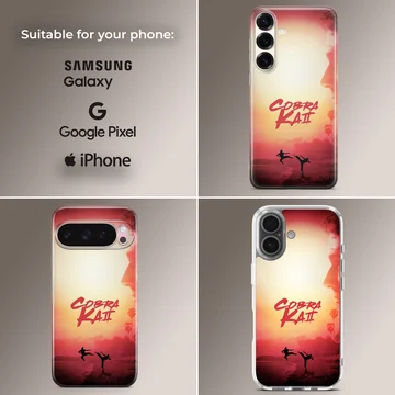 Cobra Kai phone case with energetic design — Collage