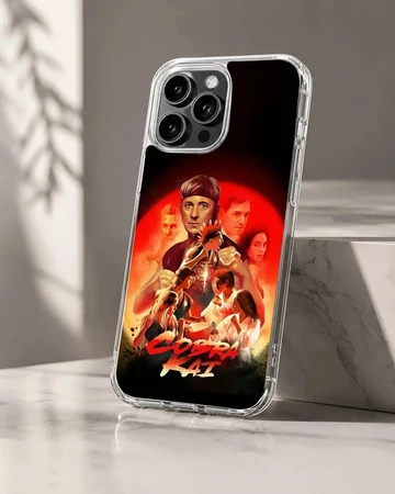 Cobra Kai martial arts digital illustration phone case with red backdrop