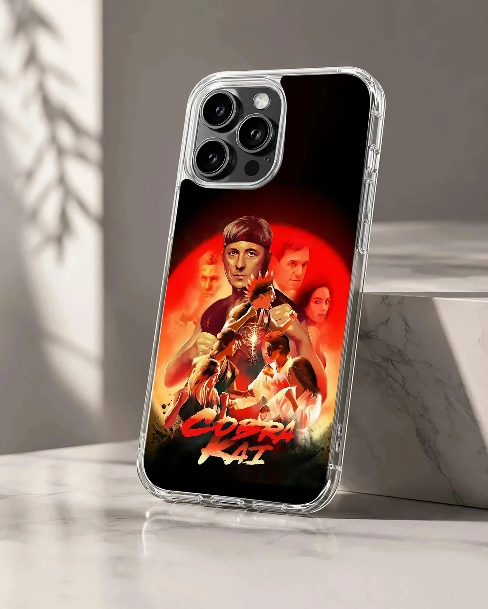 Cobra Kai martial arts digital illustration phone case with red backdrop