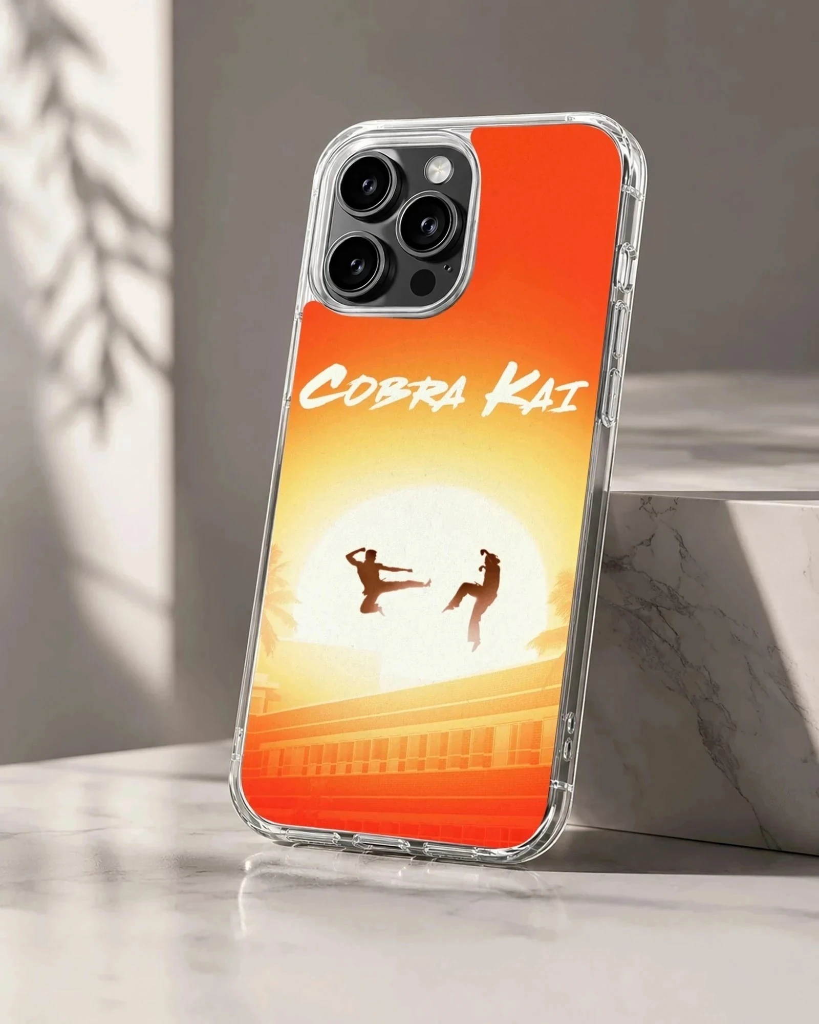 Cobra Kai sunset silhouette martial arts action graphic on a matte phone case