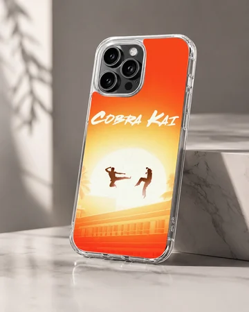 Cobra Kai sunset silhouette martial arts action graphic on a matte phone case — Hero