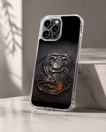 Metallic serpent emblem artwork on a dark background phone case — Hero