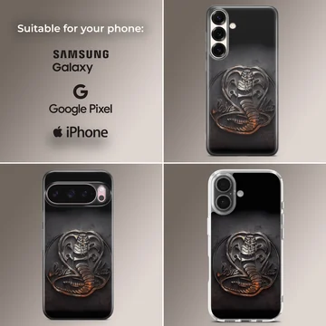 Metallic serpent emblem artwork on a dark background phone case — Collage