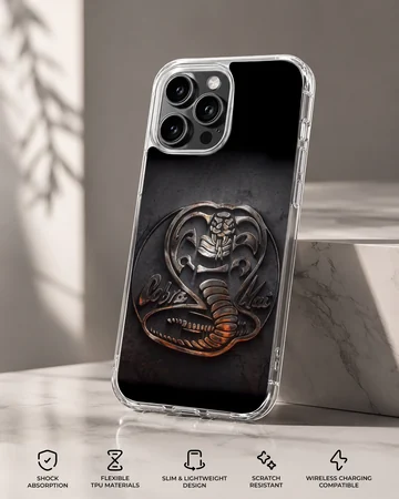 Metallic serpent emblem artwork on a dark background phone case — Specs