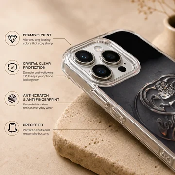 Metallic serpent emblem artwork on a dark background phone case — Info