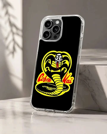 Cobra Kai serpent emblem and red typography printed on a matte phone case