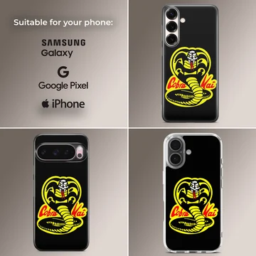 Cobra Kai serpent emblem and red typography printed on a matte phone case — Collage