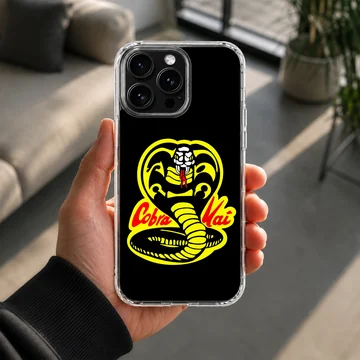 Cobra Kai serpent emblem and red typography printed on a matte phone case — Lifestyle