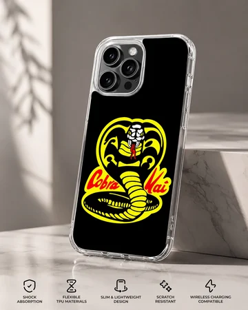 Cobra Kai serpent emblem and red typography printed on a matte phone case — Specs