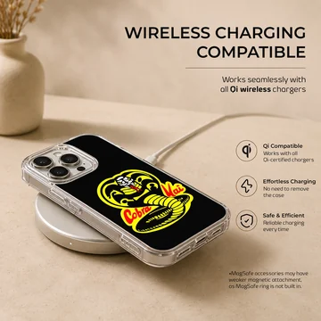Cobra Kai serpent emblem and red typography printed on a matte phone case — Charging