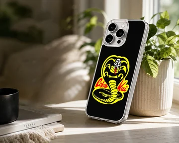 Cobra Kai serpent emblem and red typography printed on a matte phone case — Lifestyle