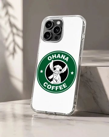 Ohana coffee cartoon character emblem printed on a protective matte phone case