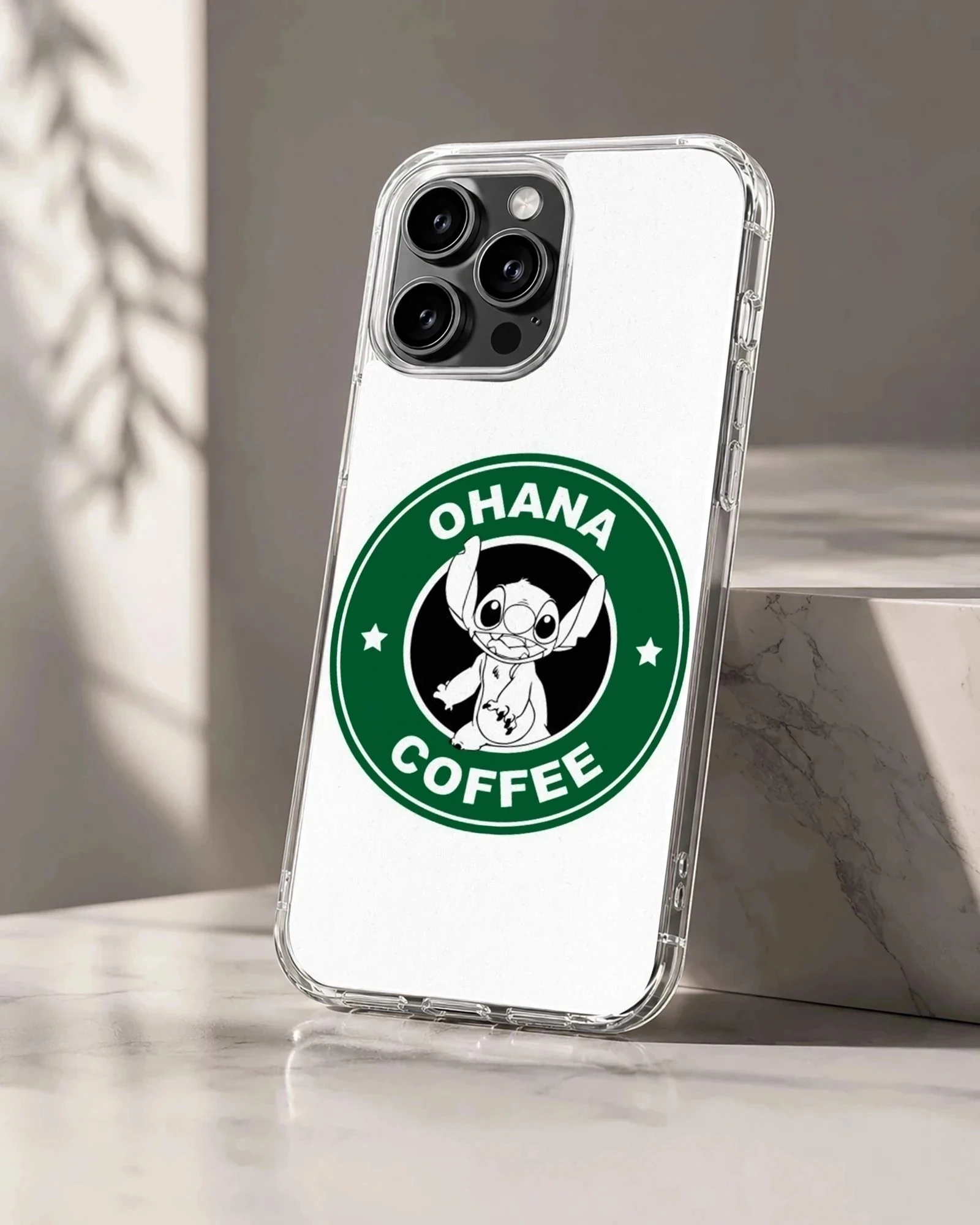 Ohana coffee cartoon character emblem printed on a protective matte phone case