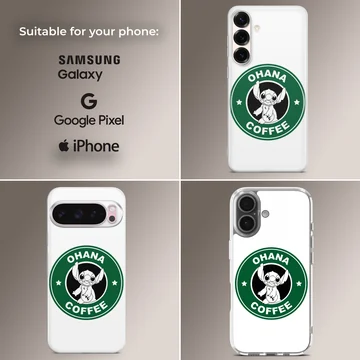 Ohana coffee cartoon character emblem printed on a protective matte phone case — Collage