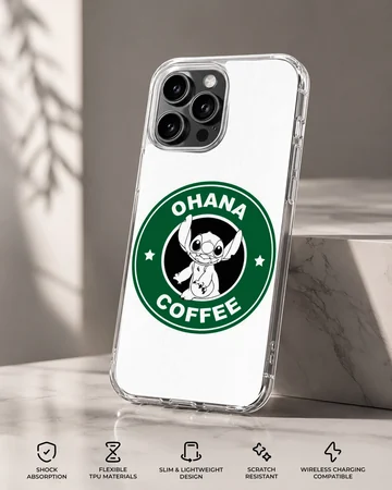 Ohana coffee cartoon character emblem printed on a protective matte phone case — Specs