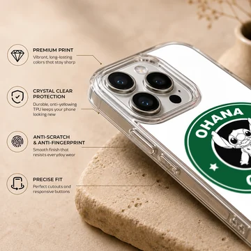 Ohana coffee cartoon character emblem printed on a protective matte phone case — Info