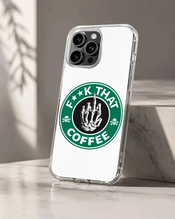 Sarcastic skeleton hand coffee logo phone case with green and black print