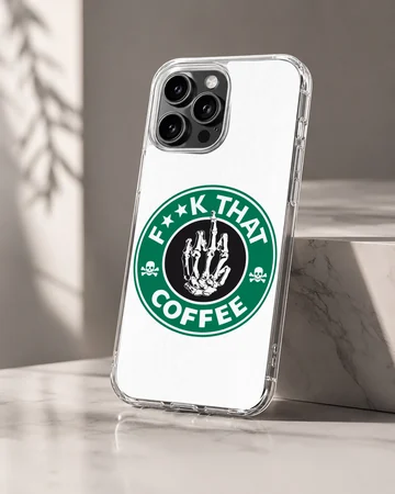 Sarcastic skeleton hand coffee logo phone case with green and black print — Hero