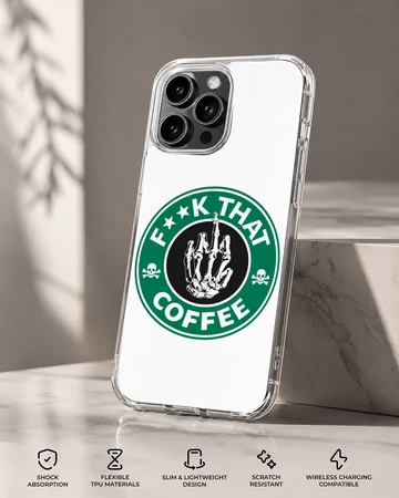 Sarcastic skeleton hand coffee logo phone case with green and black print — Specs