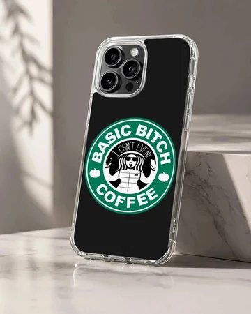 Funny coffee parody meme illustration on a matte black phone case