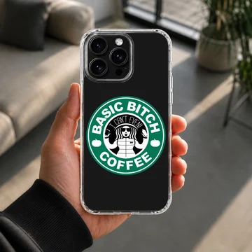 Funny coffee parody meme illustration on a matte black phone case — Lifestyle