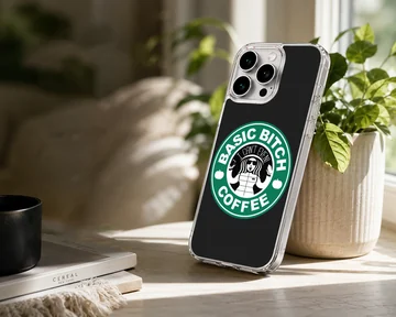 Funny coffee parody meme illustration on a matte black phone case — Lifestyle