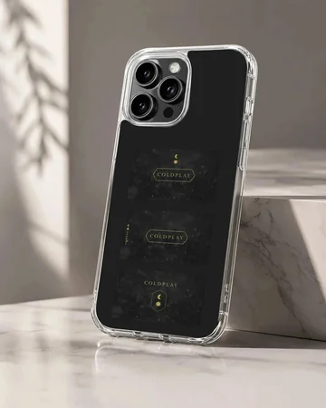 Coldplay music logo phone case featuring night sky artwork with celestial motifs on a black backdrop phone case