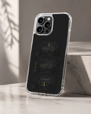 Coldplay music logo phone case featuring night sky artwork with celestial motifs on a black backdrop phone case — Hero