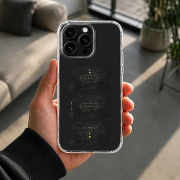 Coldplay music logo phone case featuring night sky artwork with celestial motifs on a black backdrop phone case — Lifestyle