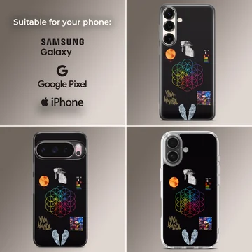 Coldplay collage music icons phone case featuring colorful geometric floral motif and artistic symbols — Collage