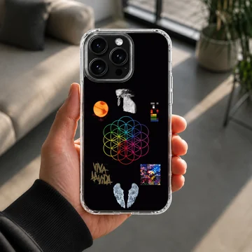 Coldplay collage music icons phone case featuring colorful geometric floral motif and artistic symbols — Lifestyle