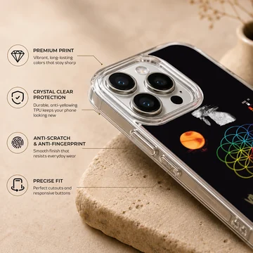 Coldplay collage music icons phone case featuring colorful geometric floral motif and artistic symbols — Info