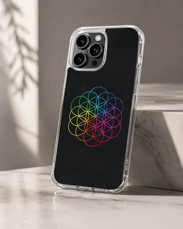 A vibrant rainbow geometric circles design printed on a matte phone case — Hero
