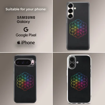 A vibrant rainbow geometric circles design printed on a matte phone case — Collage