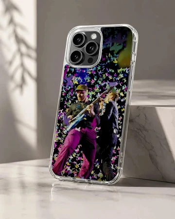 Live concert performance graphic with colorful floating confetti on a phone case