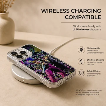 Live concert performance graphic with colorful floating confetti on a phone case — Charging
